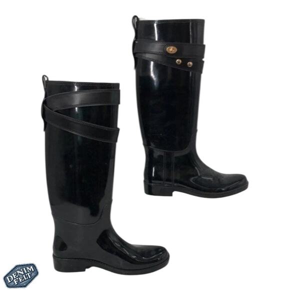 COACH Women’s ‘Talia' Black Waterproof Tall Designer Rain/Snow Boots | NEW!! - Picture 10 of 16
